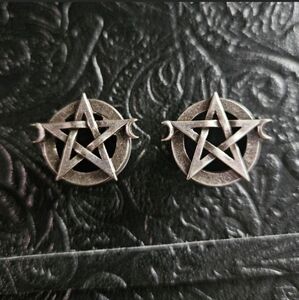 Silver Pentagram and Crescent Moon Gauges Size 14mm (9/16")